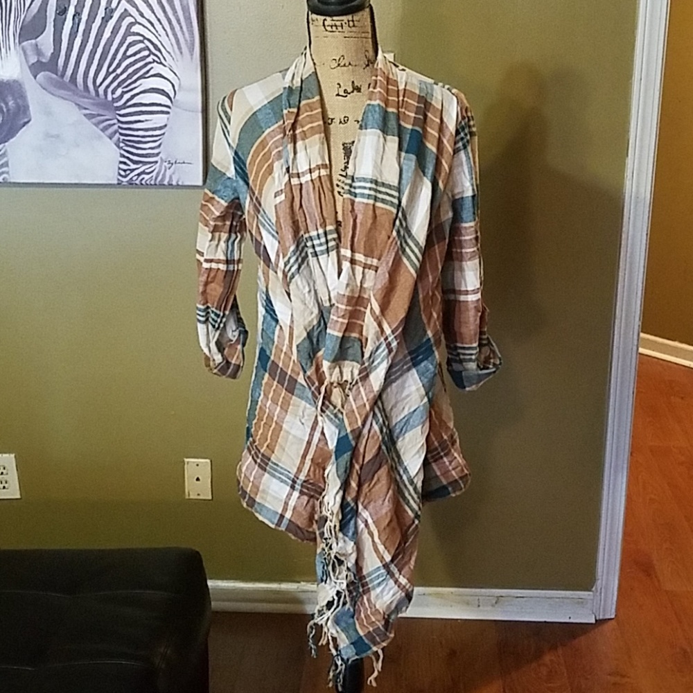 Open front plaid cardi